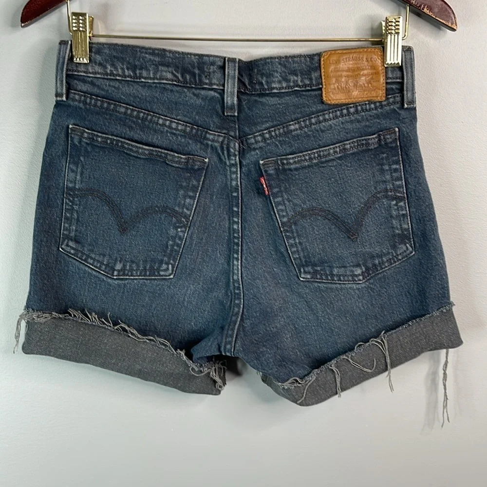 LEVIS Premium Wedgie Fit Upcycled Shorts Black Denim High Waist Button Fly 27 - Picture 8 of 14